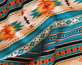 Metallic Elizabeth&#39;s Studio Tucson Blanket Stripe: M201 Metallic Turquoise Cotton Fabric