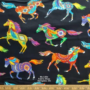 Southwest Print Horses on Black Southwest Sunset West C5160 Brite Cotton Fabric by Timeless Treasures