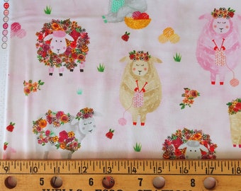 Pink Knitting Sheep TT-Gail C1090 Pink Spring Cotton Fabric by Timeless Treasures