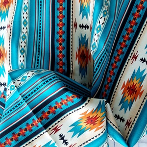 Elizabeth's Studio Tucson Blanket Stripe: 201 Turquoise Cotton Fabric image 6