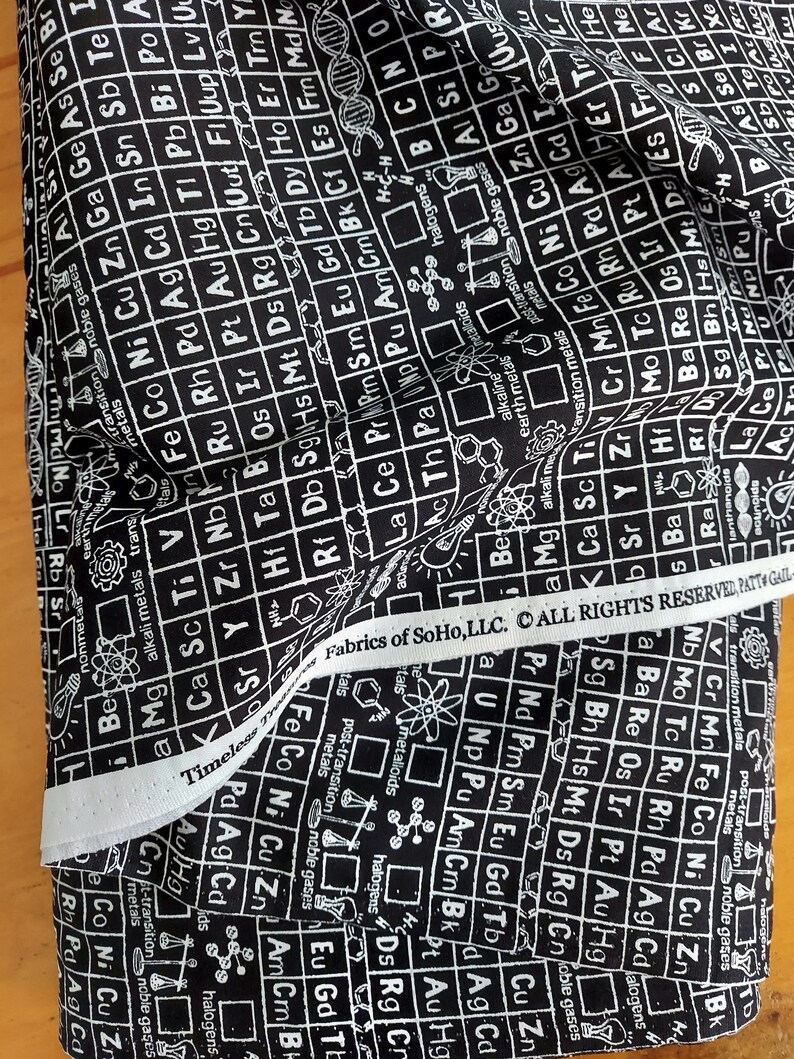 Science Periodic Table Black and White Quilting Cotton Fabric Etsy