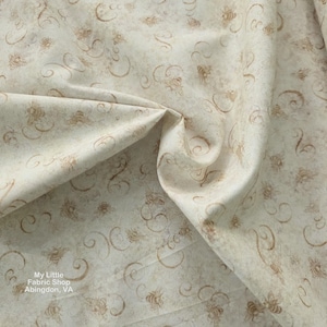 Cotton Fabric: Sunflower Serenade Bee and Scroll Tonal 2600-31808-E White by QT Fabrics