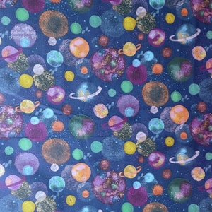 Colorful Planets on Blue &quot;Whirl, Whiz, Zip, & Rip&quot; 20855-BLU-CTN-D Cotton Fabric by Lisa Perry for 3 Wishes