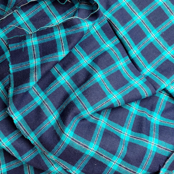 Textile Creations: Windstar WN 093 Cotton Flannel Plaid Fabric in navy, teal, and white