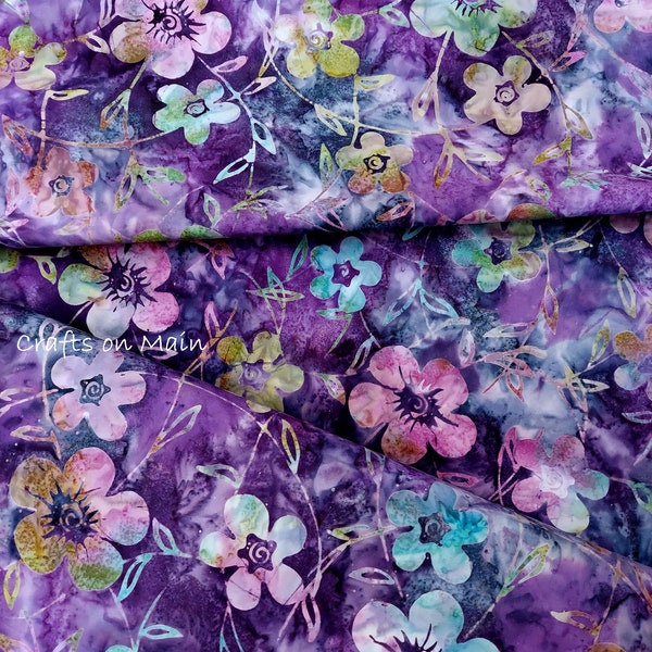 Central Java CNJ-103 Dogwood Purple, Blue, Green Batik Cotton Fabric by Textile Creations