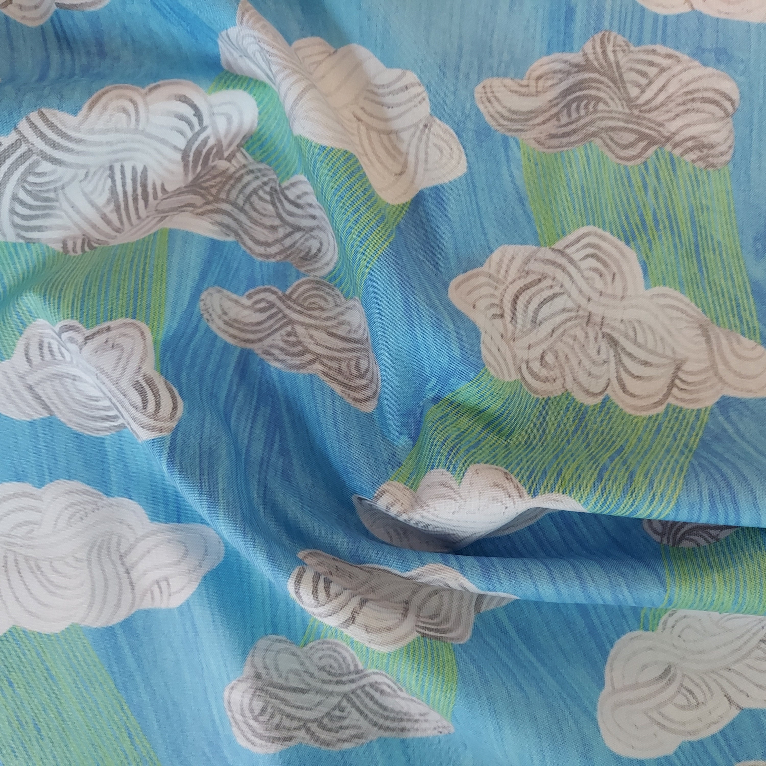 Happy Quilt Fabric - Silver Lining Clouds in Cornflower Blue