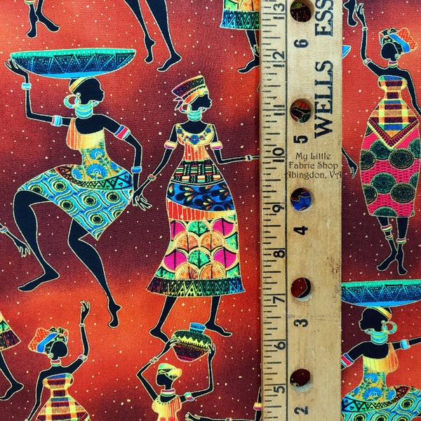 African Women Kenta CM2040 Rust Cotton Fabric by Timeless Treasures