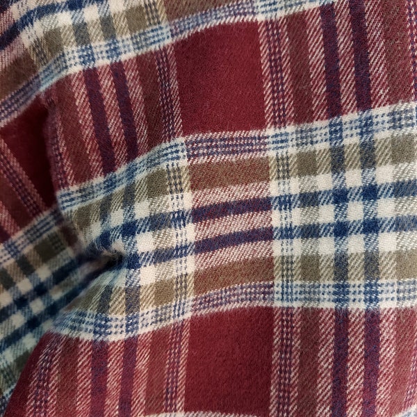 Wine, Olive, Navy, and Tan Plaid Flannel Fabric Windstar WN 077 Cotton