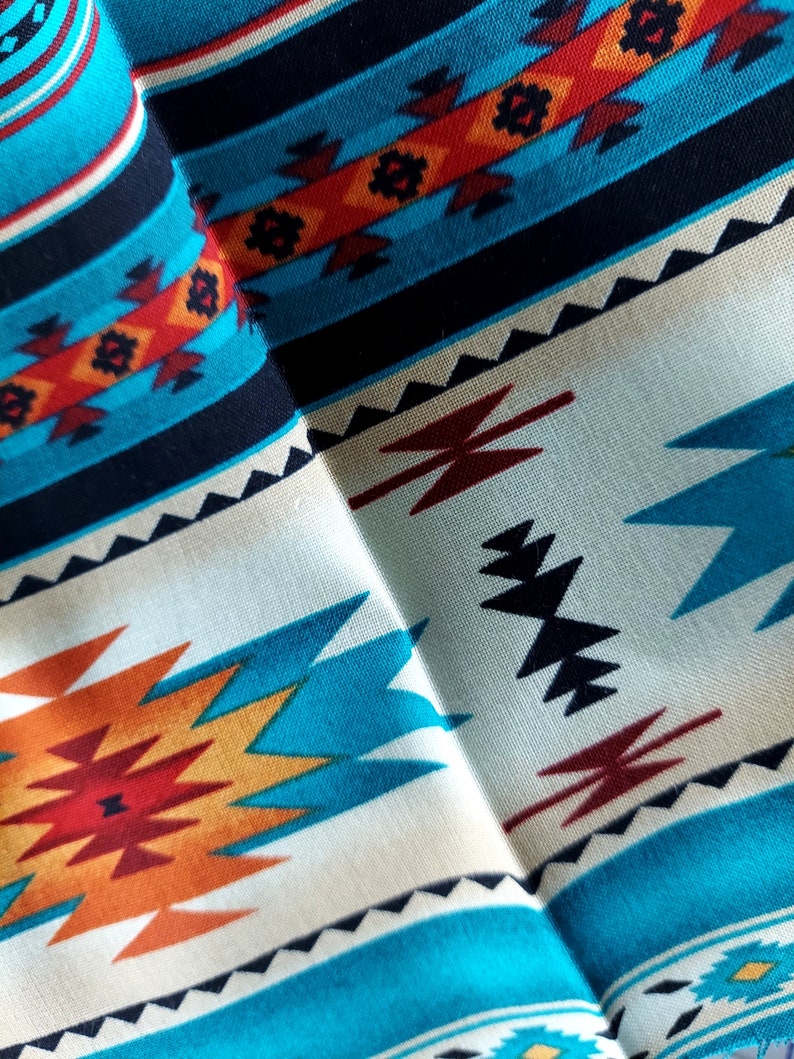 Elizabeth's Studio Tucson Blanket Stripe: 201 Turquoise Cotton Fabric image 2