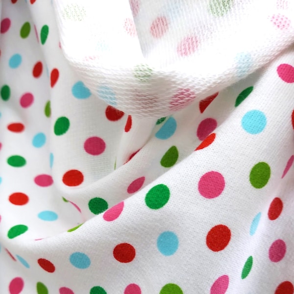 White French Terry with Colorful Dots Cotton Print Knit Fabric