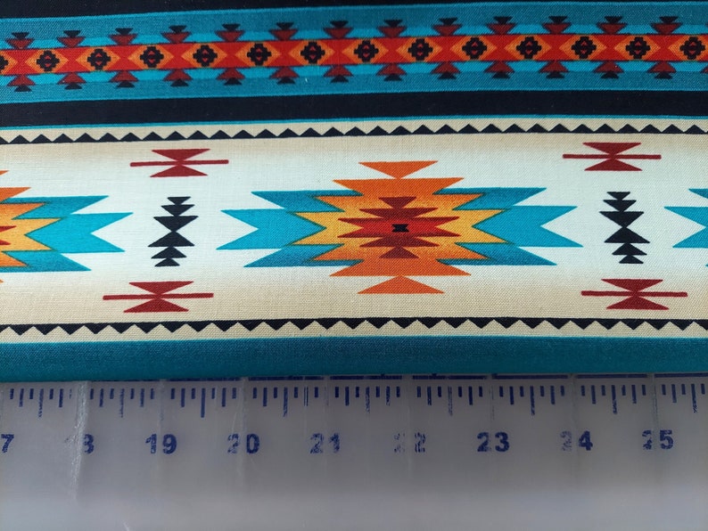 Elizabeth's Studio Tucson Blanket Stripe: 201 Turquoise Cotton Fabric image 5