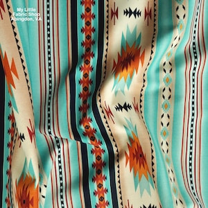 Elizabeth&#39;s Studio Tucson Blanket Stripe: 201 Light Turquoise Cotton Fabric