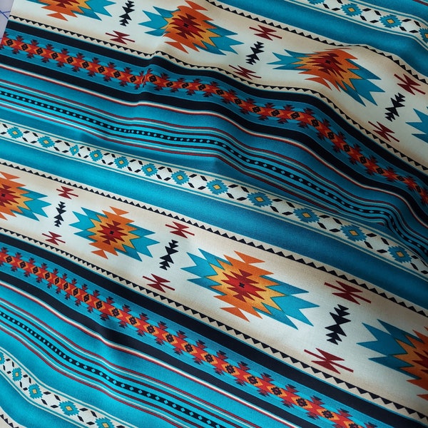 Elizabeth's Studio Tucson Blanket Stripe: 201 Turquoise Cotton Fabric
