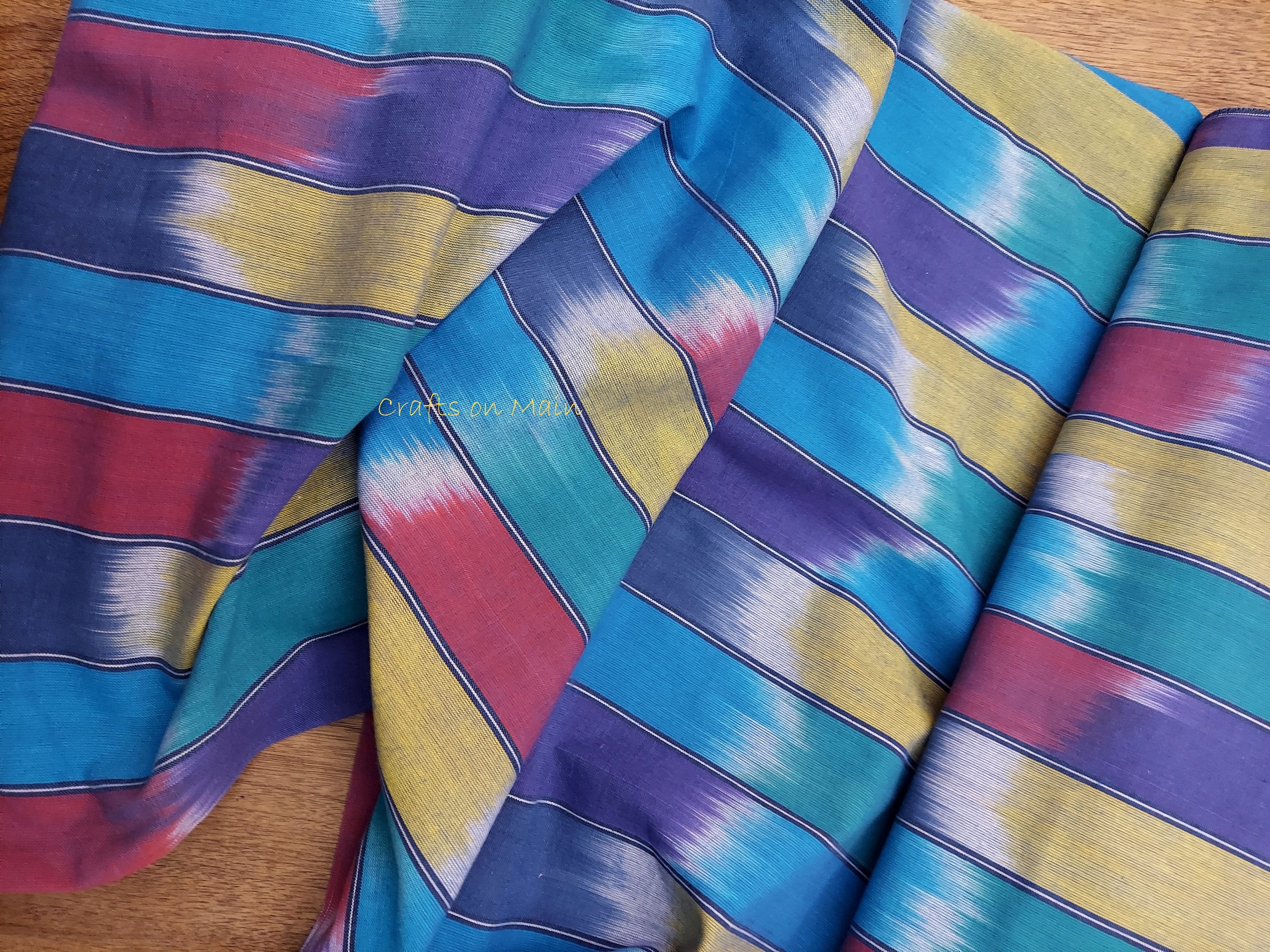 Sunburst Wide Stripe Ikat in Royal Blue Green and Fuchsia SNB 