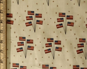 Flag Tree on Beige 59425 USA Flag Patriotic Cotton Fabric