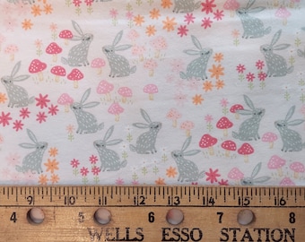 Friendship Forest Bunny Field- Pink Flannel Cotton Flannel Fabric by 3 Wishes