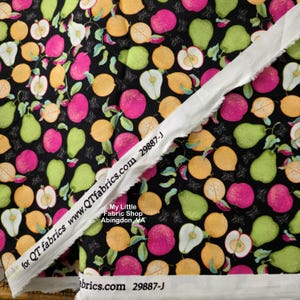 Cotton Fabric: Lollie&#39;s Garden 2600-29887-J Fruit on Black by QT Fabrics