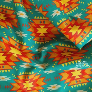 Spirit of the Southwest Kudu Sunset DX-3495-2C Teal Cotton Fabric by David Textiles