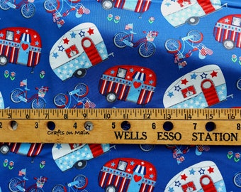 My Happy Place: Campers and Bikes 6038 Patriotic Cotton Fabric by Studio E