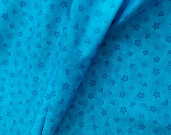 Blue Hearts and Star Fabric: Buddy and the Star CO RV Cotton Fabric by P&B Textiles