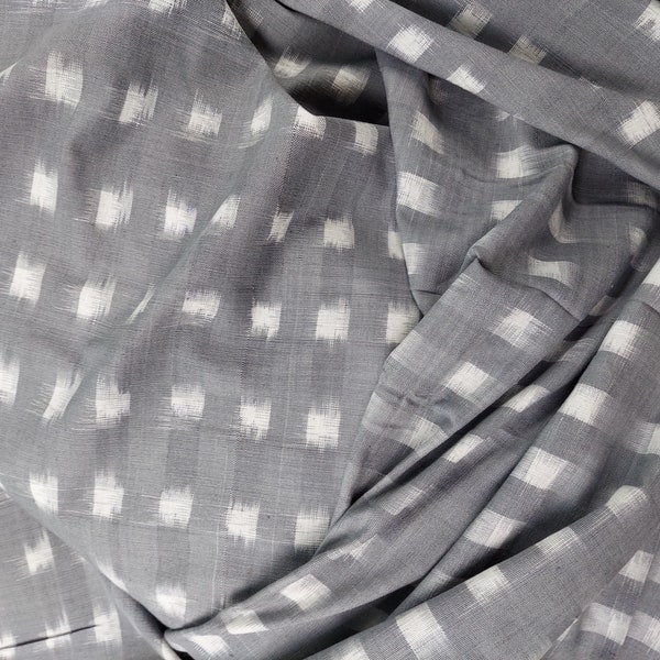 IKAT Textile Creations Dakota: DAK 53 Grey White Ikat Small Squares Cotton Fabric