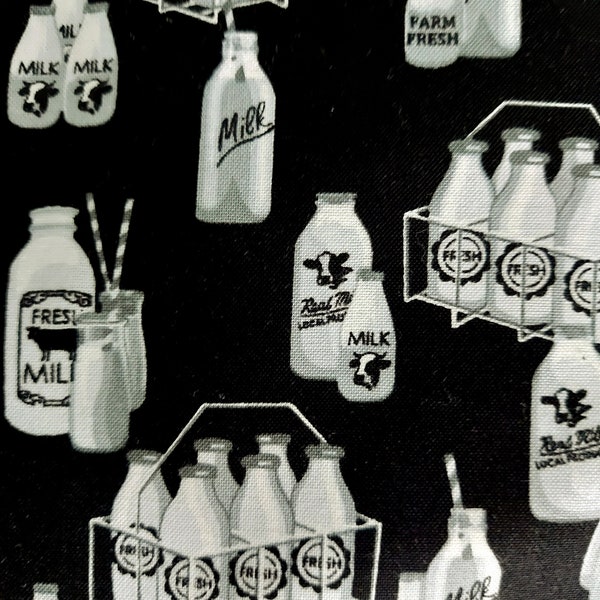 Buttermilk Farmstead Black and White Milk Bottles 5327-99 Cotton Fabric by Studio E