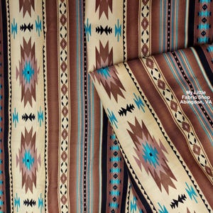 Elizabeth&#39;s Studio Tucson Blanket Stripe: 201 Sepia Brown Cotton Fabric