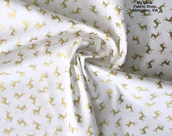 Cotton Fabric: Holiday Twinkle Gold Reindeer 53991M-3 by Windham Fabrics