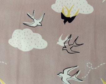 Gray and Chartreuse Swoop Cotton Bird Poplin Fabric by Monaluna Organic