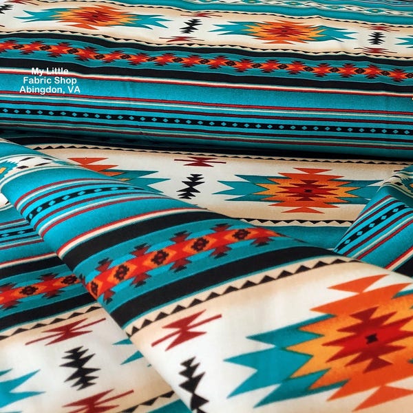 Tela de algodón: Tucson Blanket Stripe 201 Turquoise de Elizabeth's Studio