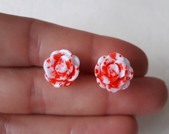 White roses earrings ♥ ♥ bloody red
