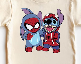 Camiseta de Spiderman de Disney Stitch, sudadera divertida de Stitch, camiseta linda de Spidey de Disney, camiseta de dibujos animados de Disneyland, sudadera linda de regalo de Disney para niños