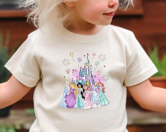 Watercolor Castle Toddler T-Shirt, Disney Princess Kids Shirt, Elsa Rapunzel Shirt, Jasmine Aurora Shirt, Cinderella Ariel Shirt, Disney Tee