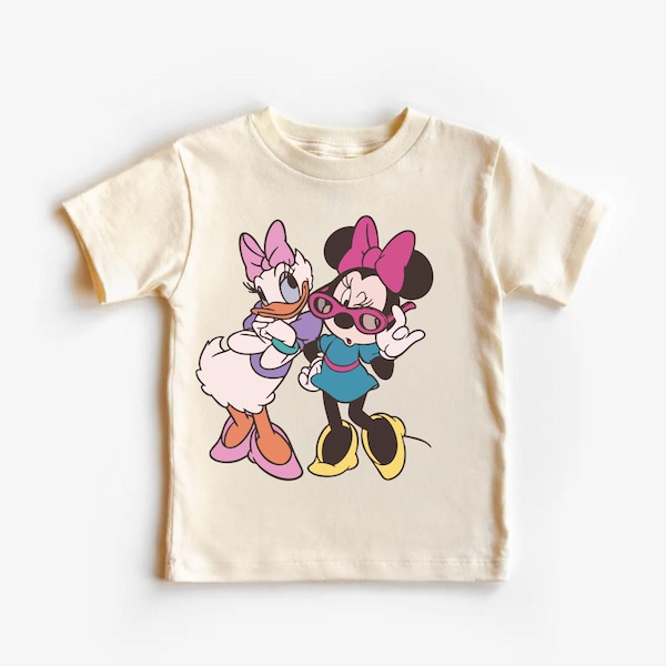 Retro Minnie and Daisy Kids T-Shirt, Vintage Cartoon Friends Children Shirt, Cute Besties Graphic Tee for Kids, Retro Character Youth Outfit