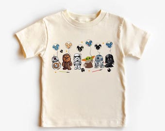 Camiseta infantil de Star Wars y globos, temática espacial, con estampado de globos galácticos, bonito atuendo infantil de ciencia ficción, regalo para jóvenes fans.