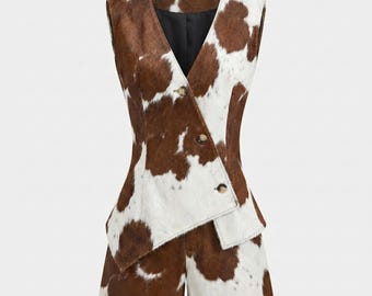 Women's Cowhide Vest and Shorts Set | Custom Hair-On Hide Western Outfit