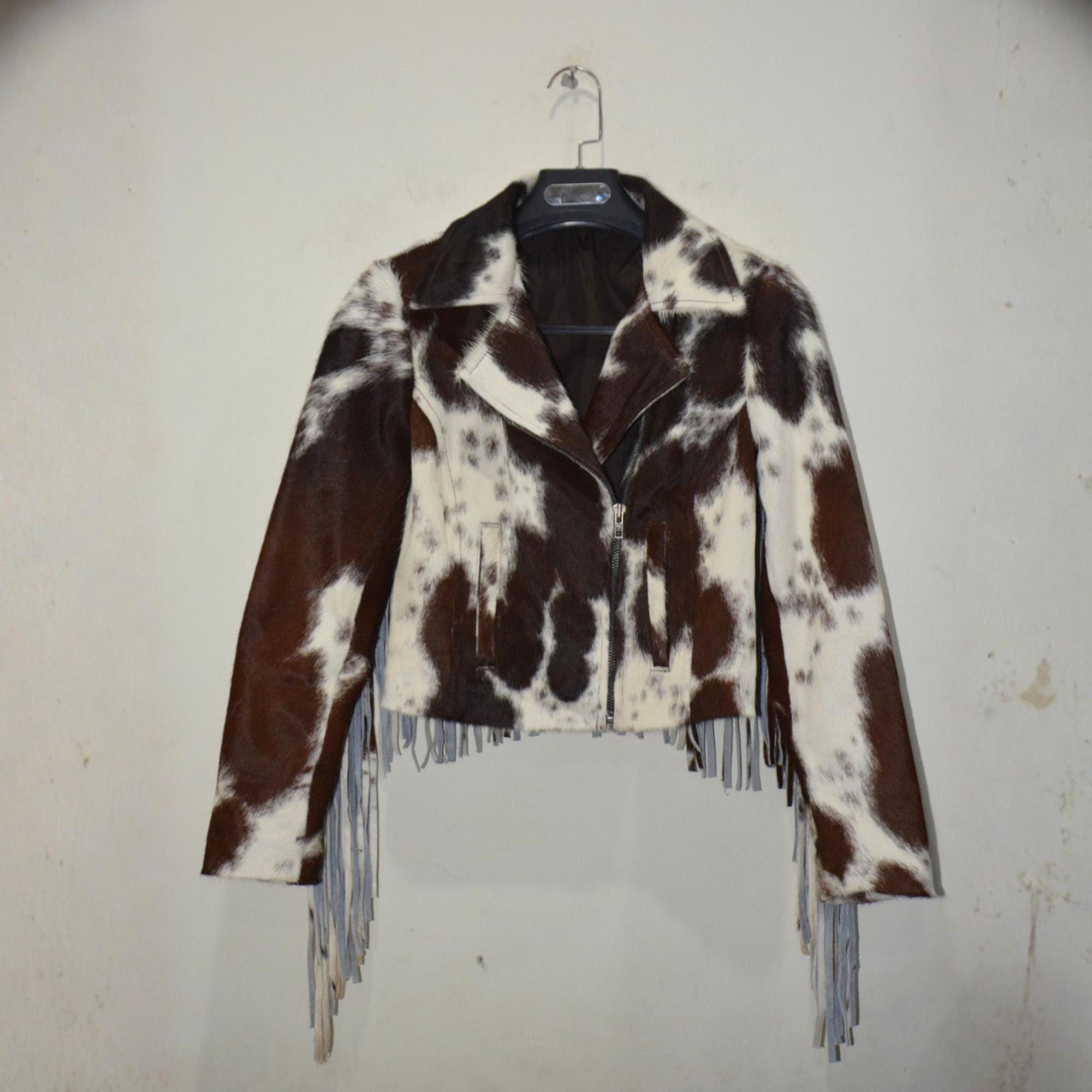 Women's Western Genuine Cowhide Fringe Jacket Real Cow Skin Leather ...