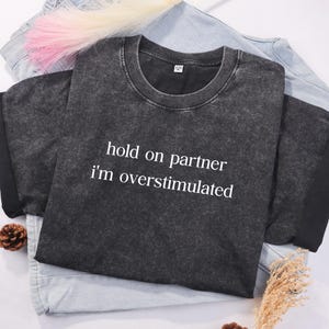 Hold On Partner I&#39;m Overstimulated Shirt, Funny Adult Shirt, Gen Z Shirt, Funny Meme Shirt, Trendy Shirt for Women