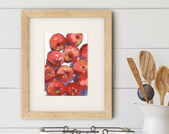 Watercolor Red Apples - matted print 8"x10"