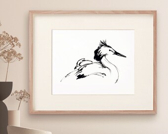 Ink on Paper Painting of Loon - matted print 11"x14"