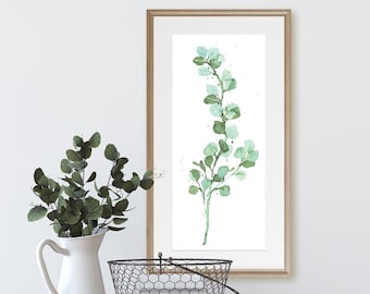 Watercolor Painting of Eucalyptus Branch - archival print 8" x 18"