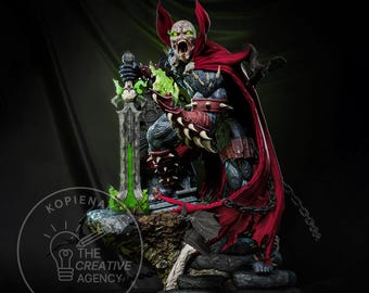 Spawn Fanart STL-standbeeld | Schaal 1/6 | Hellestrijder met zwaard en capebasis | 3D STL-afdrukbestand Model downloaden