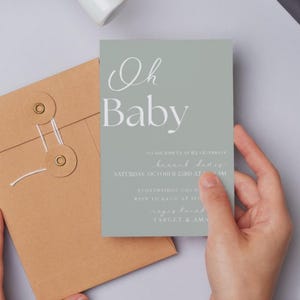 Boho Baby Shower Invitation, Sage Green Theme, Editable Canva Template, Minimal Style, Gender Neutral Invite, Baby Shower Green Theme