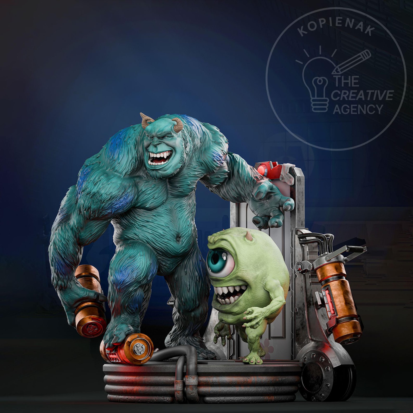 Mike Raczkowski Stl File Mike and Sully Fanart STL Statue | Furry Duo With Door Base and ...