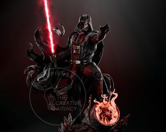 Dark Overlord Fanart STL Statue | 1/6 Scale, Energy Sword & Fire Base (3D Print File)