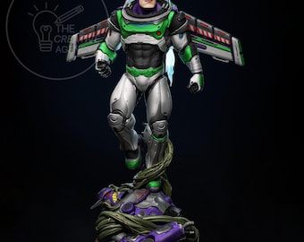 Buzz Lightyear Fanart STL Statue | Space Ranger with Jetpack and Battle Base | 3D STL Print File Model Download