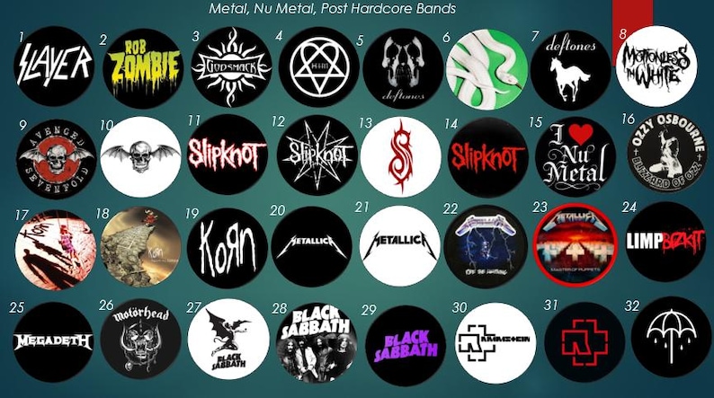 Metal Band Pinback Buttons, Heavy Metal, Metalcore, Hardcore, Rock, Thrash Metal pinback badges, Free Shipping orders 35 dollars and up image 3