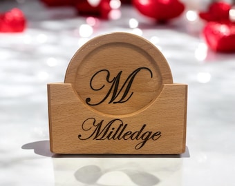 Laser Engraved Drink Coasters, Custom name & Picasso art collection Holder Included!