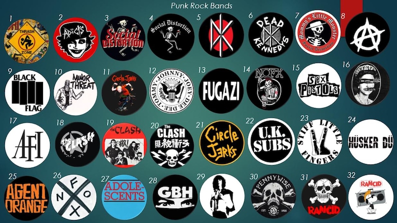 Punk's Label Punk Rock Band Pinback Buttons/badges, Hardcore Punk, Skate Punk, Surf ...