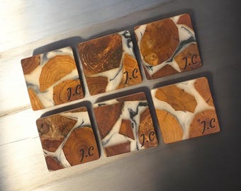 Handcrafted Wood and Resin Coasters: Artistic Tabletop Decor - Set of 4